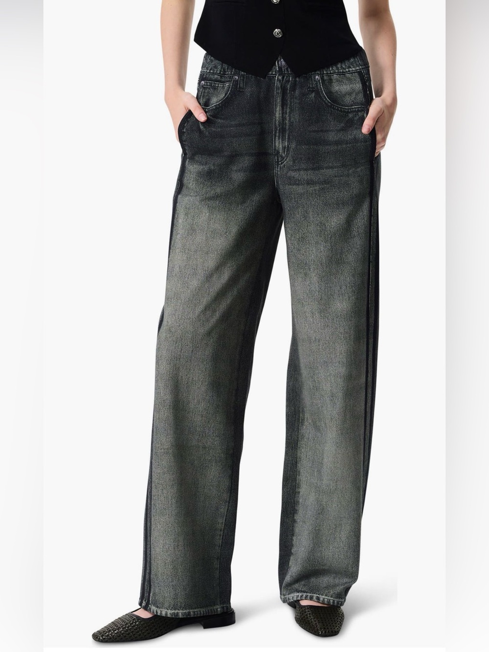 Rag & Bone Miramar Track Stripe Cotton Terry Washed Black Sweatpant Jeans size S